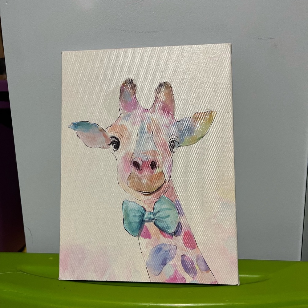 Colorful Giraffe with Bow Tie Canvas Painting